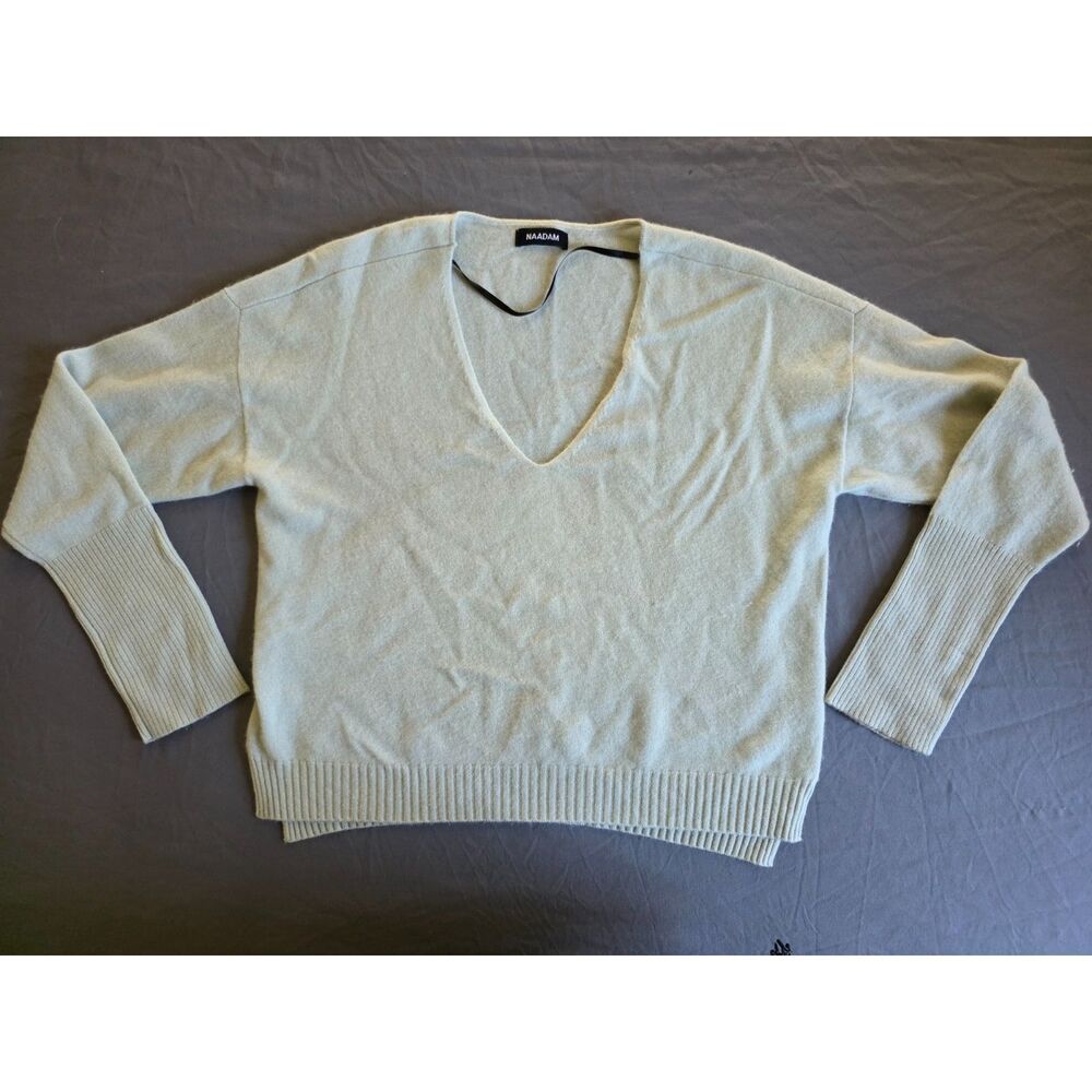 NAADAM 100% Cashmere V-Neck Long Sleeve Sweater Sage Green / Light Blue - Size L